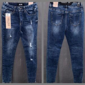 Wax Jeans Size 1/25 Dark Wash Blue High-Rise Skinny Denim Distressed 27” NWT